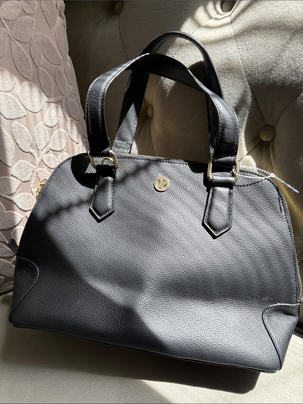 Ora Delphine Black Tote with Gold Hardware and Nude Interior